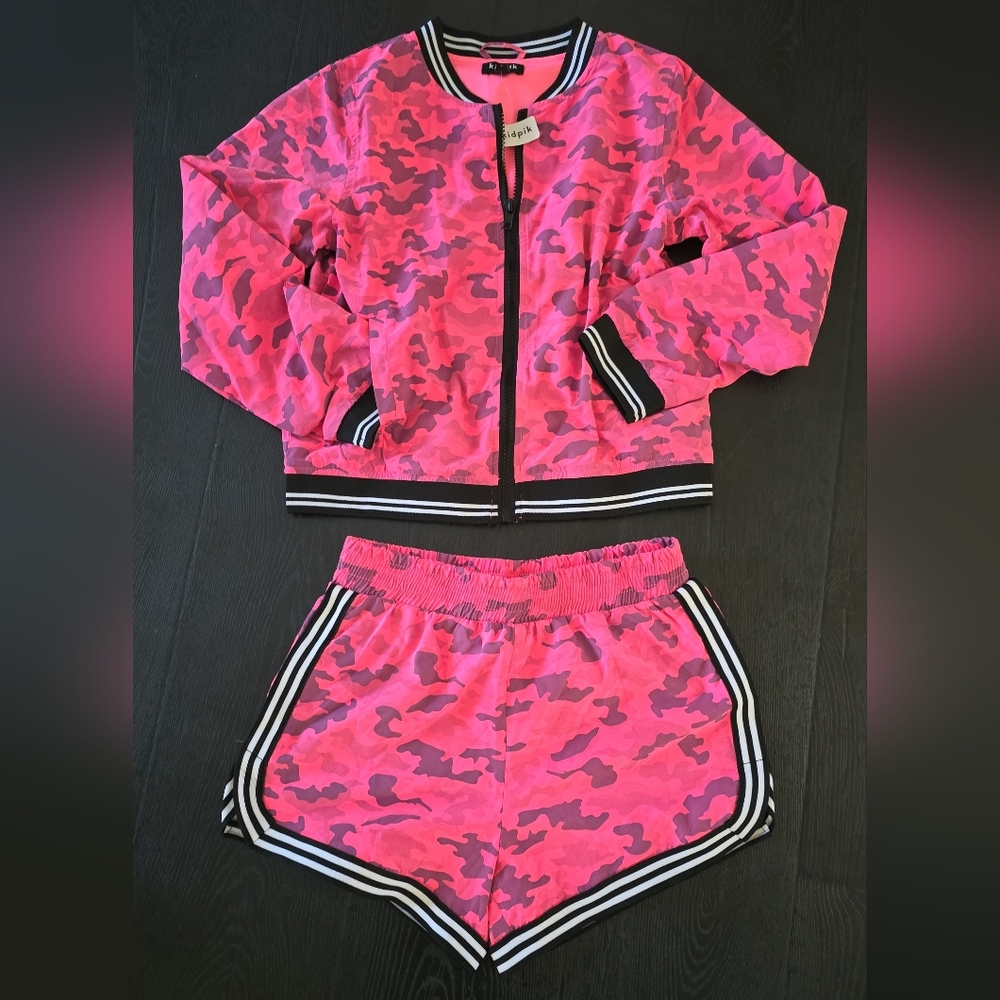 kidpik Bright Pink Camo Set with Black and White Trim